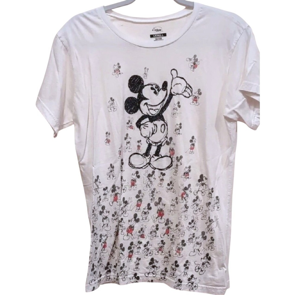 Disney Mickey Mouse T-Shirt White Sketch Print Graphic Women Large